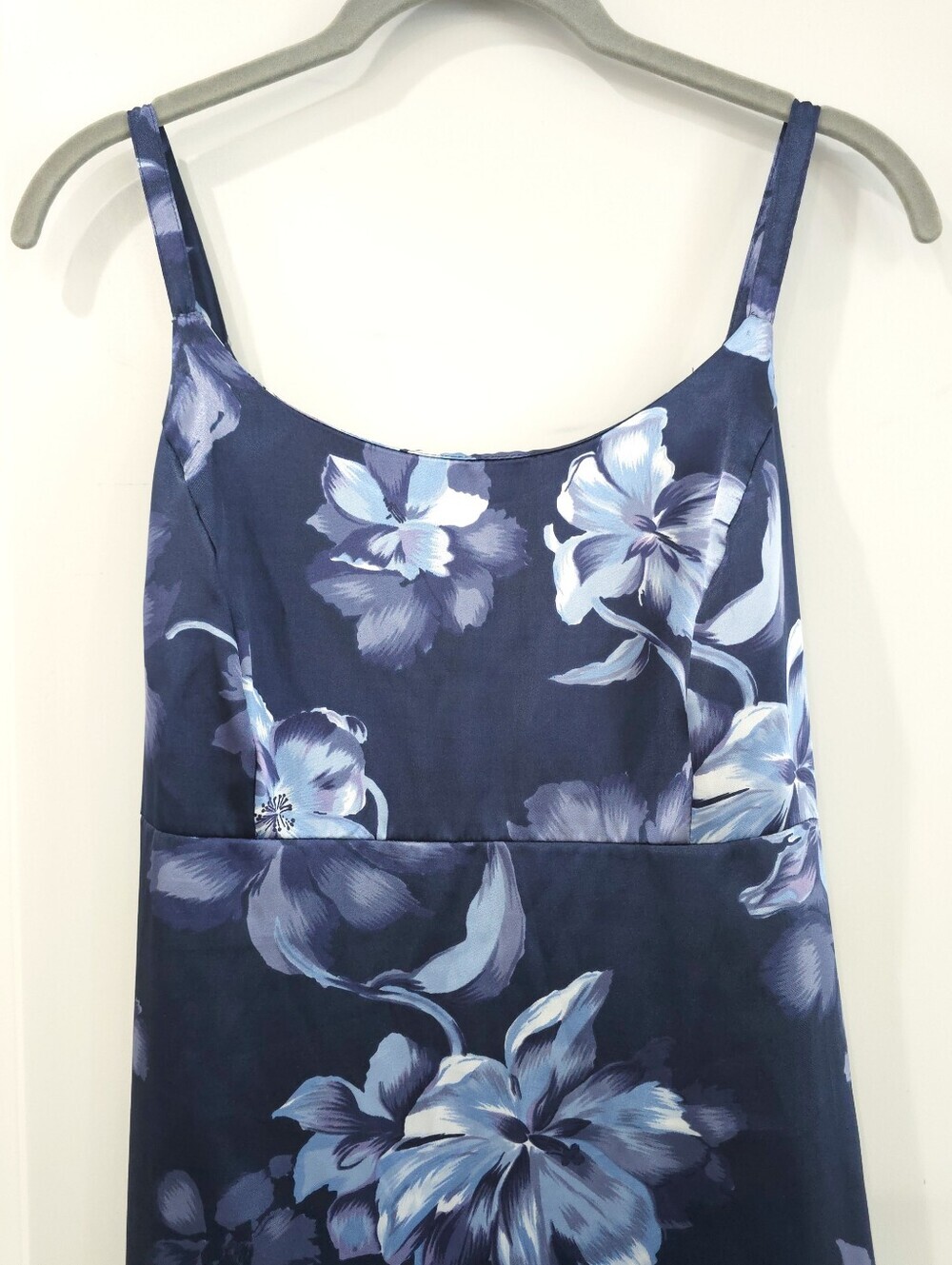 Miss Dorby Vintage Satin Navy Blue Floral Slip Maxi Dress, Wedding Guest - Picture 4 of 15